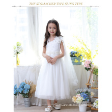 neuesten weißen Engel Baby lange Kleid Partei Blumenmädchen Kleid Designs Kinder große Blume appliziert gute Qualität Kleid Hochzeit gir